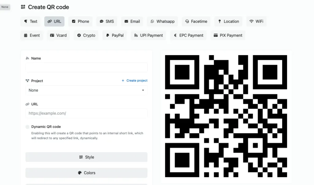 Url qr code generator tab of app qr code monkey